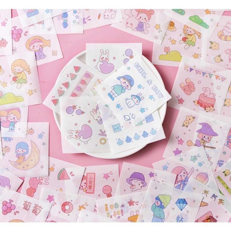 

(4 Lembar) Random Cute Washi Sticker Stiker Lucu Aesthetic Per Lembar Kiss Cut