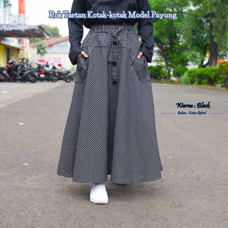 Rok Tartan Kotak Kotak Model Payung
