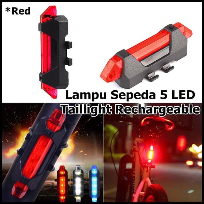 TaffLED Defensor Lampu Sepeda 5 LED Taillight Rechargeable 410 28 Red