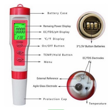 EZ9908 PH TDS EC Temperature Meter Tester Suhu Hidroponik EZ-9908