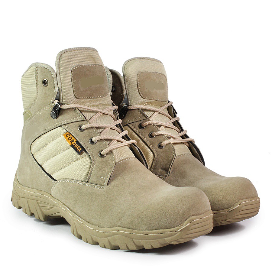 Sepatu Pria DLT USA Tactical Cordura Gurun 6 inci Pendek Sleting Boots Safety Ujung Besi CREAM