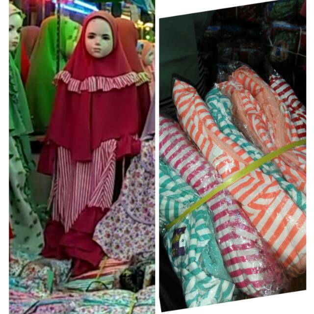 Gamis anak katun jepang katun salur mix bubble