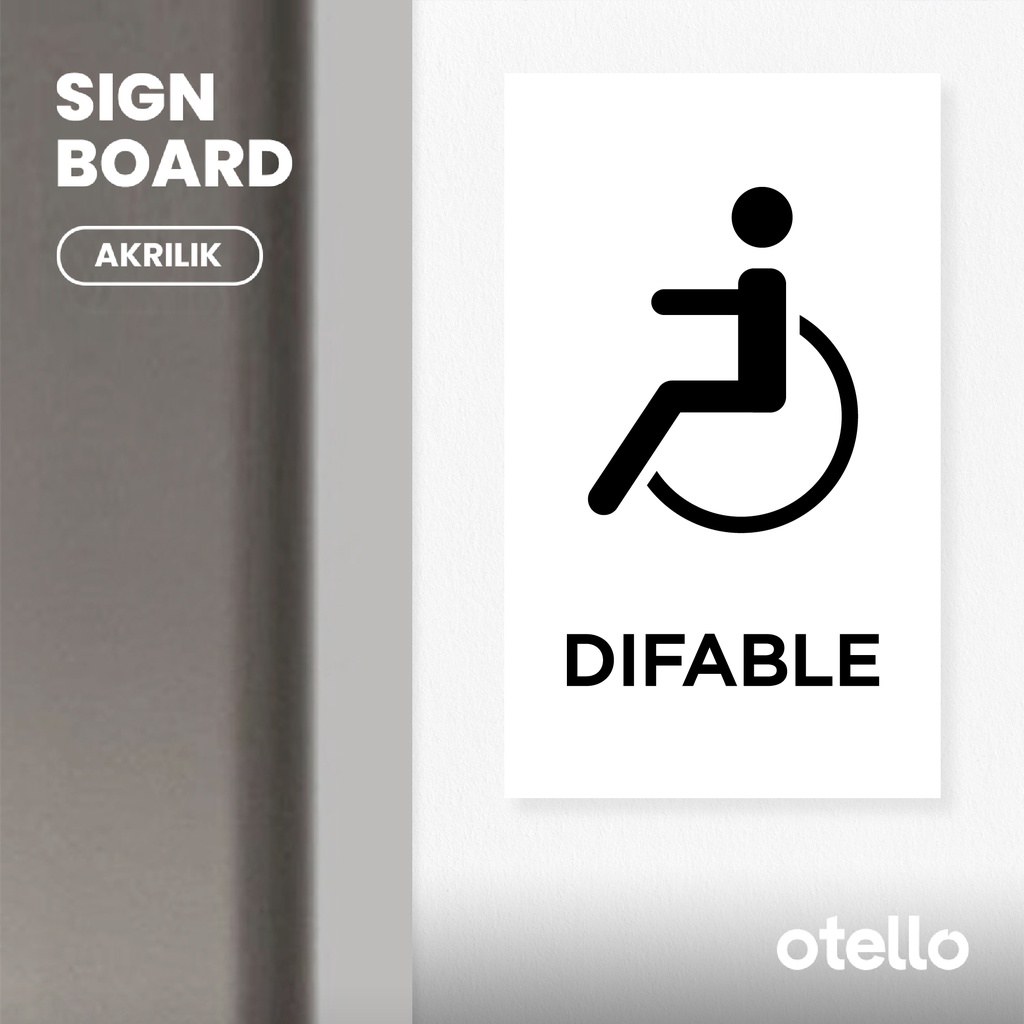 Otello Papan Tulisan Difable Toilet Sign Board Disabilitas Akrilik Print Papan Petunjuk Signage Acrylic Label Tempel Dinding Nama Ruangan