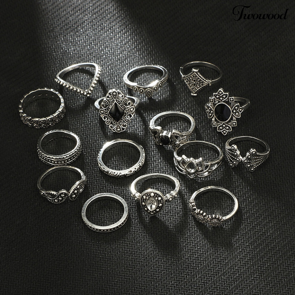 15 Pcs Cincin Berlian Imitasi Model Terbuka Gaya Bohemian Untuk Wanita