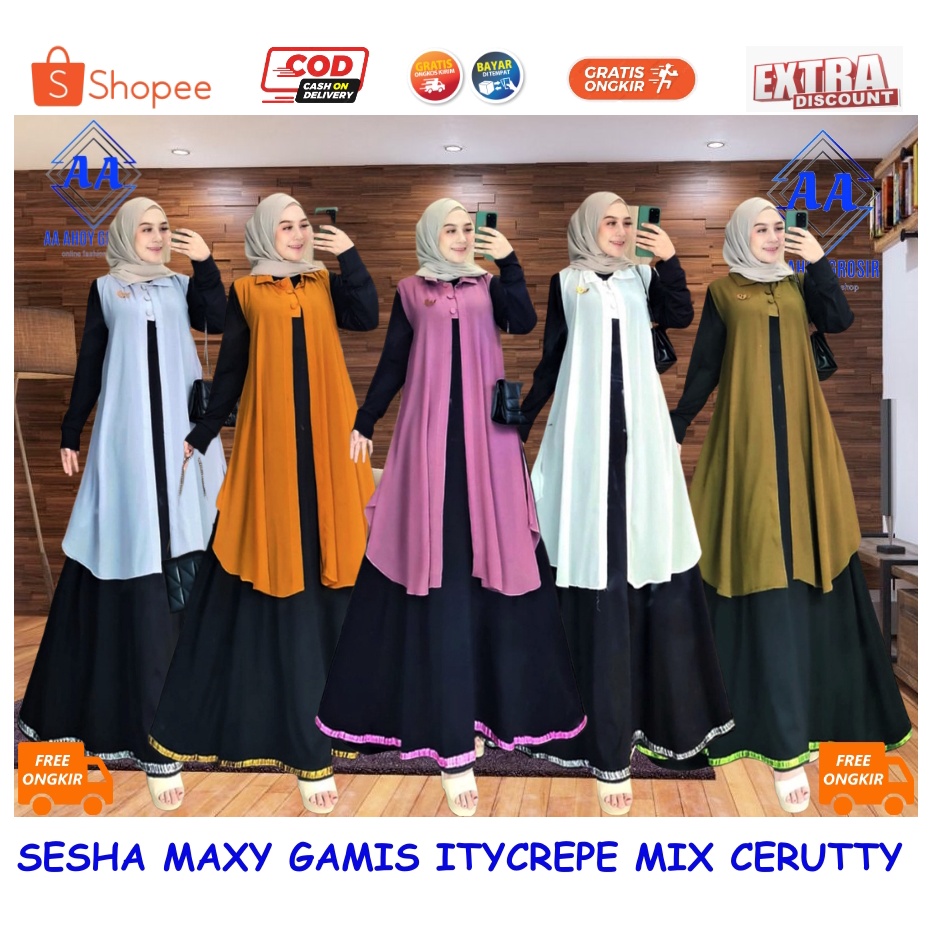 SESHA MAXY GAMIS 2 IN 1 ITYCREPE MIX CERUTTY LUARAN TERPISAH GAMIS MODEL TERBARU BAJU PESTA DRESS WA