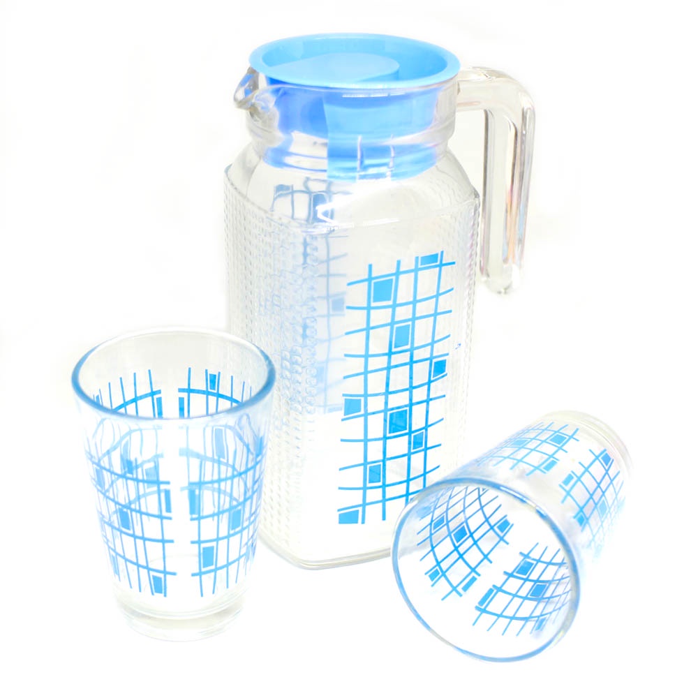 FM - Pitcher Set teko gelas kaca isi 3 pcs - Random Warna 864-827