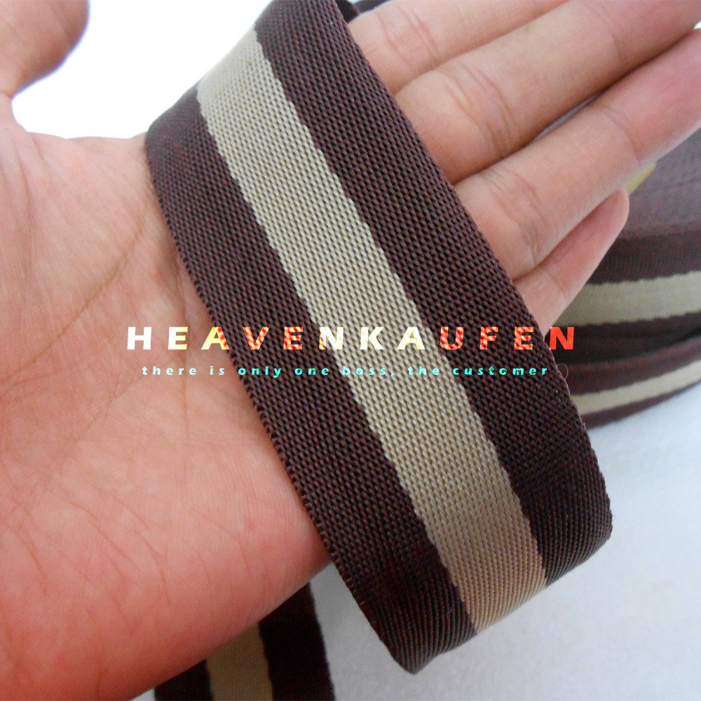 Webbing Coklat Strip Cream 3,8 cm Meteran