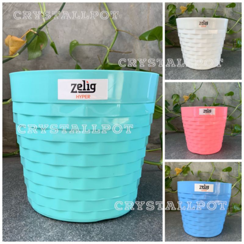 pot bunga tanaman motif rotan zelig warna warni 15cm - zelig PR 22