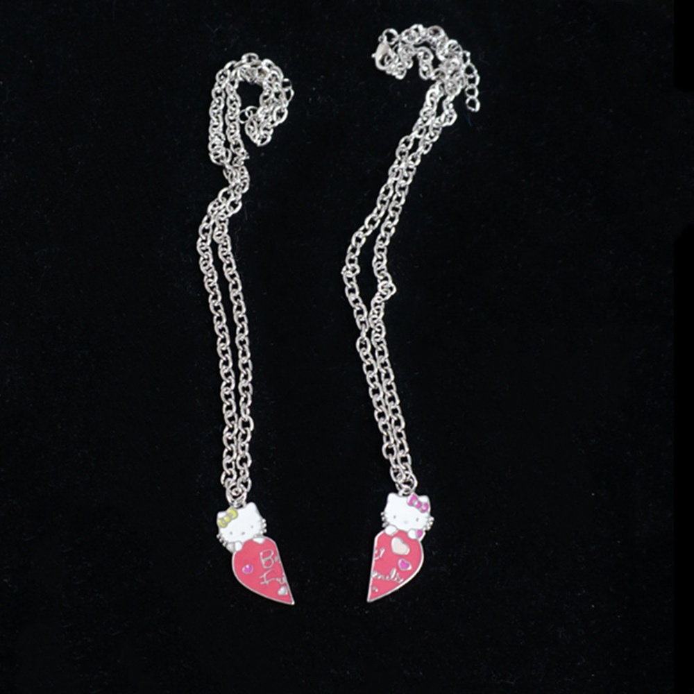 2pcs Kalung Persahabatan Dengan Liontin Bentuk Hati Warna Pink Untuk Wanita