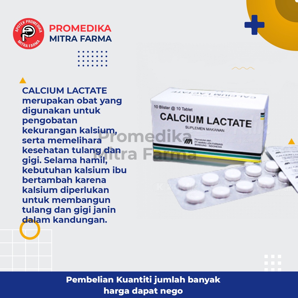 Calcium Lactate 500 mg Tablet / Strip / Suplemen untuk Tulang dan Ibu Hamil