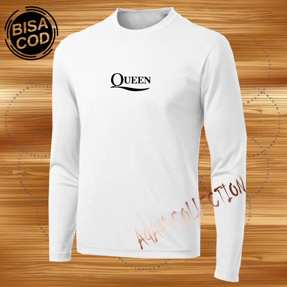 Agam Collection Baju Kaos Distro Queen Text Hitam  Lengan Panjang Premium Quality