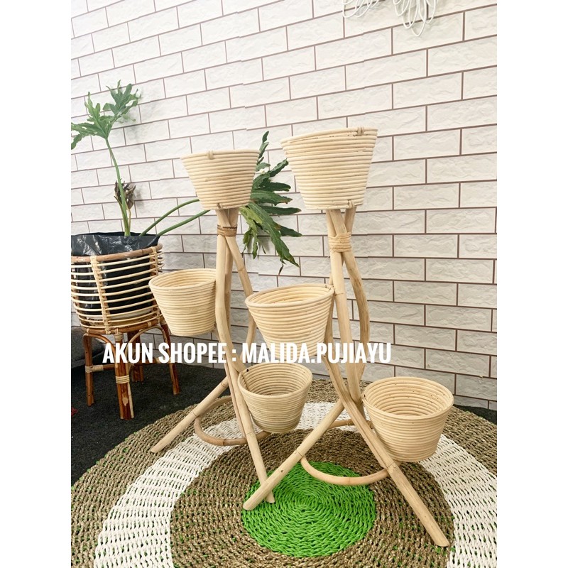 [PROMO] pot bunga susun 3 rotan /guci rotan vintage