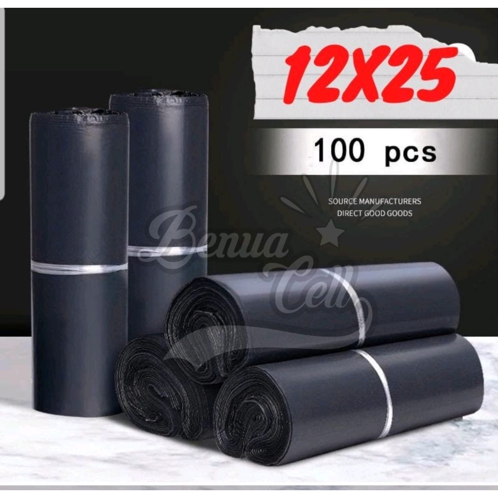 PLASTIK POLYMER PACKING OLSHOP 10X20 / 12X25 / 17X30 1PACK ISI 100PCS WARNA HITAM BAHAN TEBAL - BC