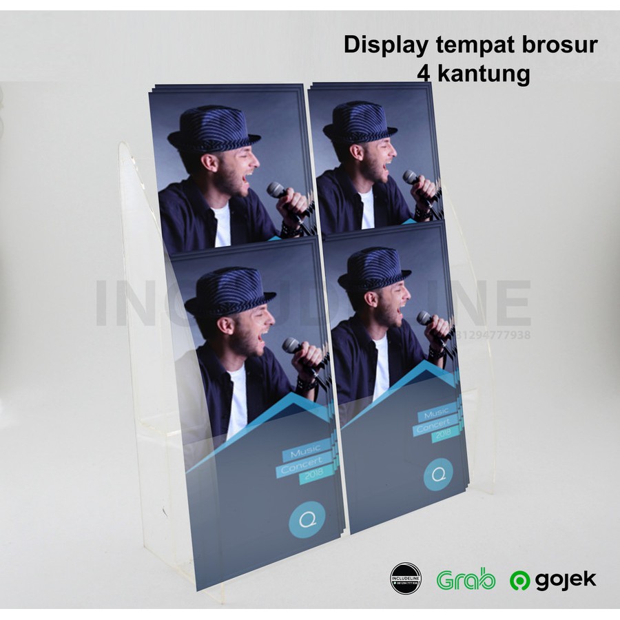 

Tempat brosur acrylic 4 kantung ( brosur 10 cm x 21 cm )