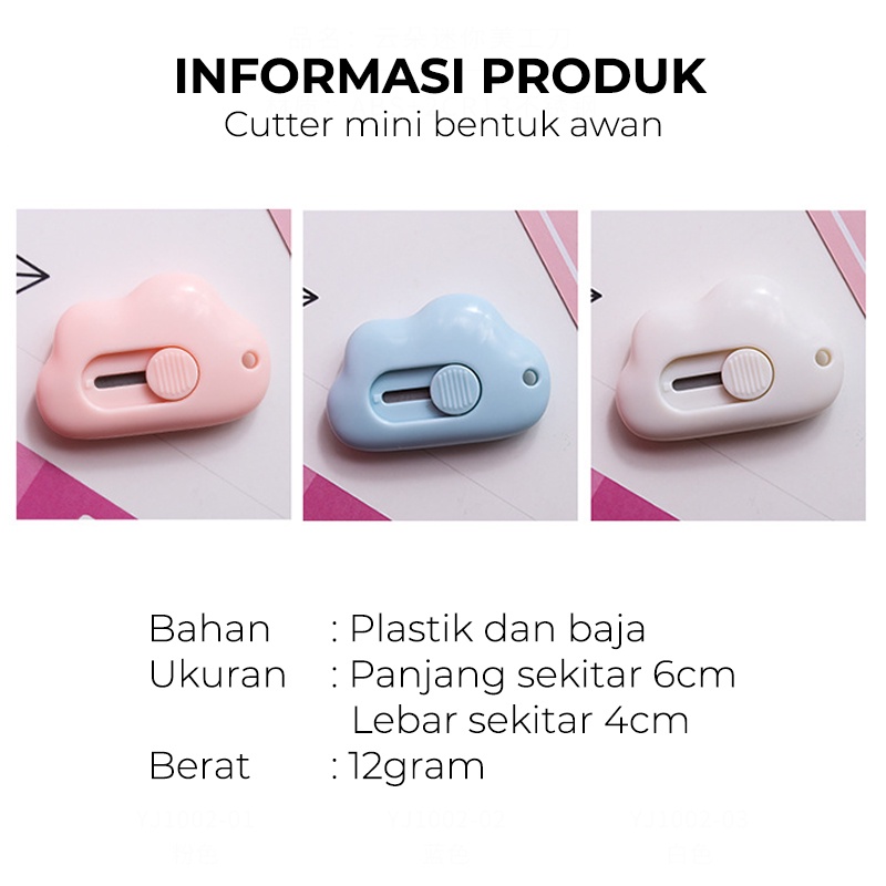 Cutter Mini Lucu Pisau Kecil Bentuk Awan Aksesoris Kantor Pemotong Kertas Portable Praktis MX1062