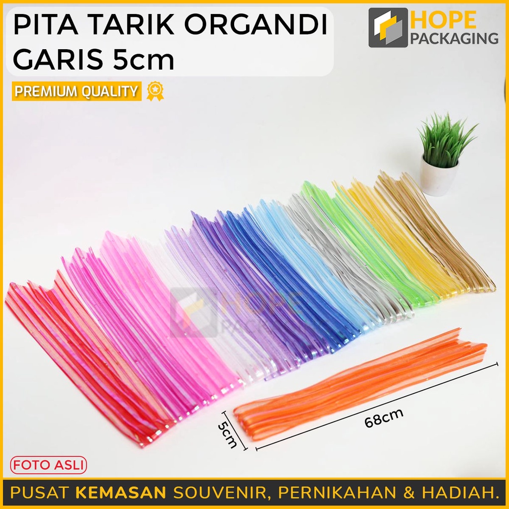 [5 pcs ] Pita Jadi / Pita Tarik Organdi Garis lebar 5 cm Panjang 68cm