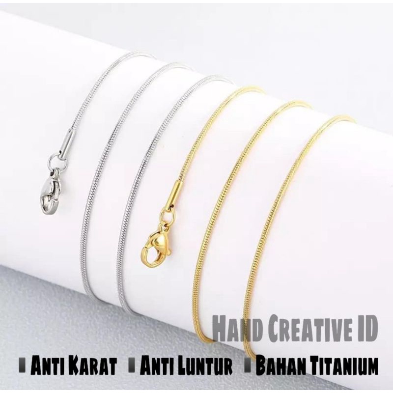 Kalung Titanium Pria Wanita Anti Karat Model Belut Bulat Silver Gold