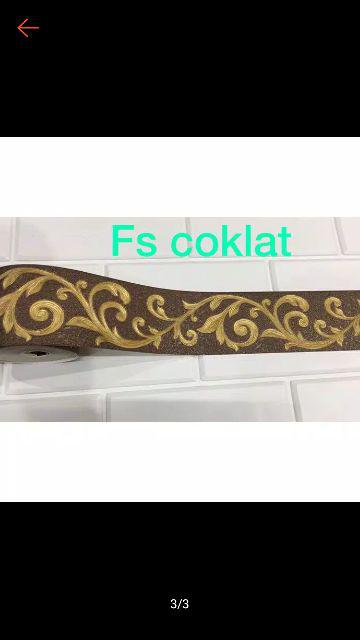 Wallpaper Dinding Border Coklat/merah Klasik 7,5cm