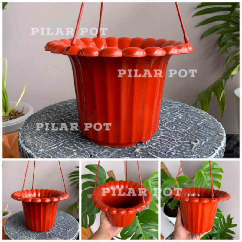 pot bunga tanaman gantung mawar merah bata 20cm - original