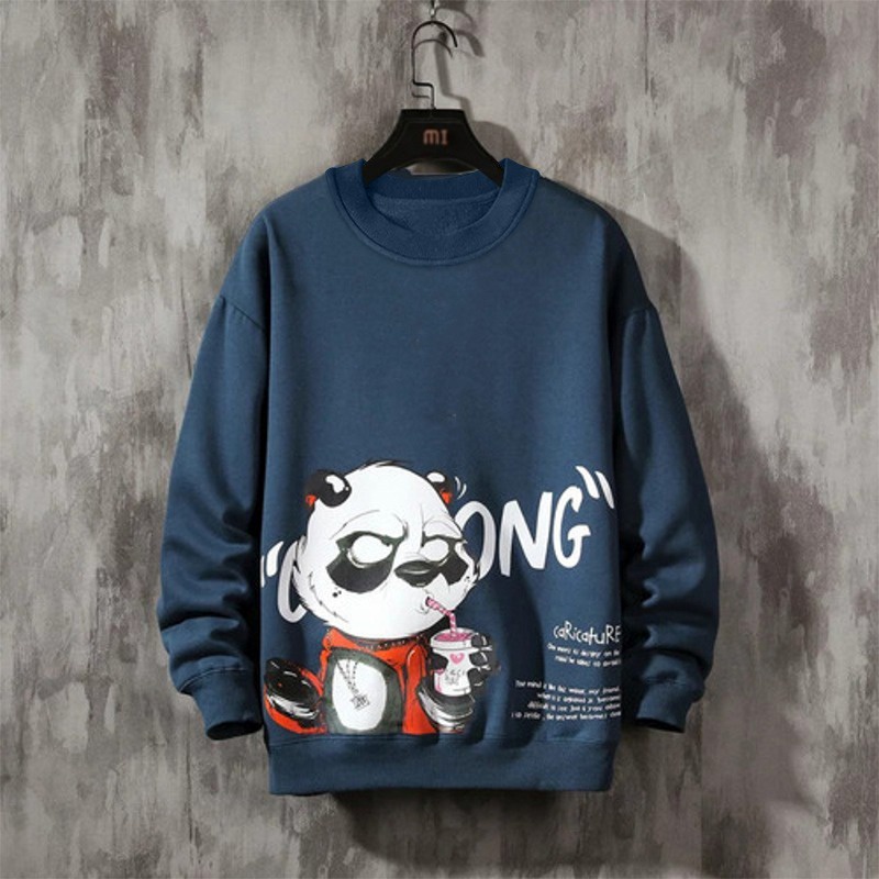 Sweater Pria Crewneck Pria Cartoon Panda Bahan Fleece Premium Quality Size M L XL