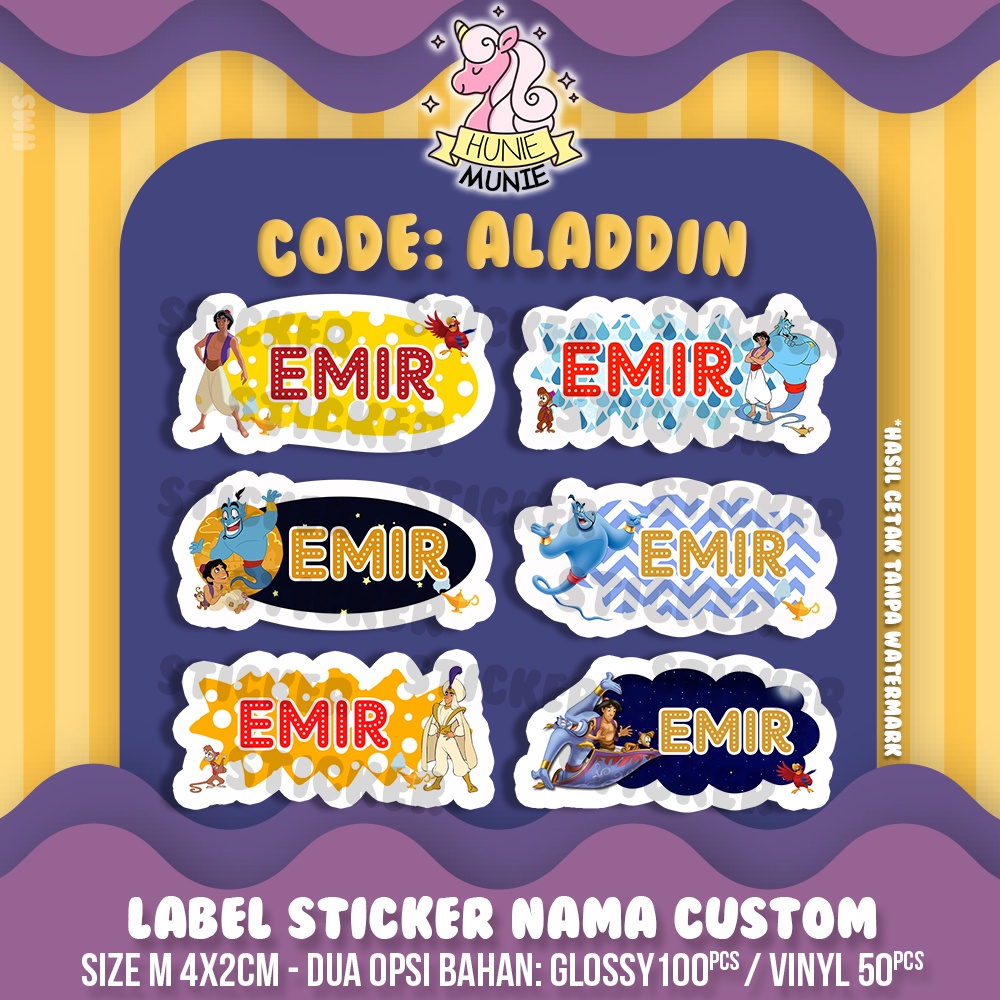 

Sticker Label Nama Custom - Aladdin & Gennie (100pcs) Stiker