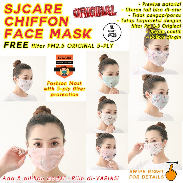 Masker Kain Chiffon Fashion Face Mask Breathable - BONUS FILTER PM 2.5