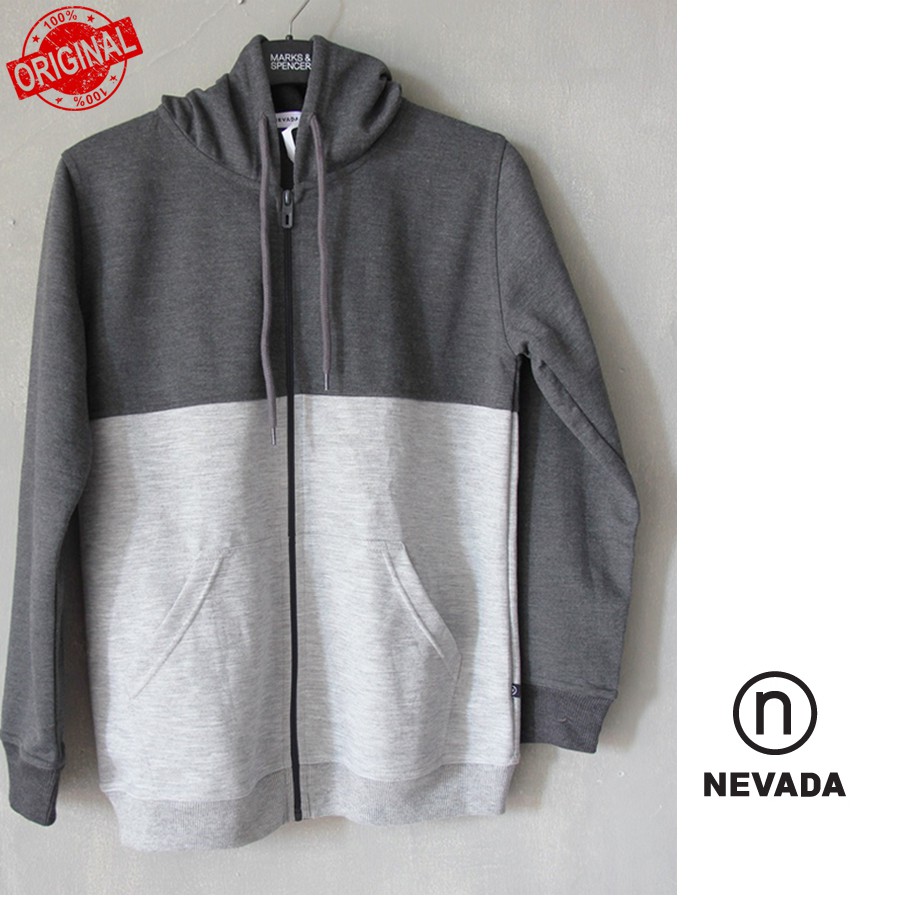 Jaket Hoodie Nevada Original Resmi Outwear Abu-abu Putih Pria
