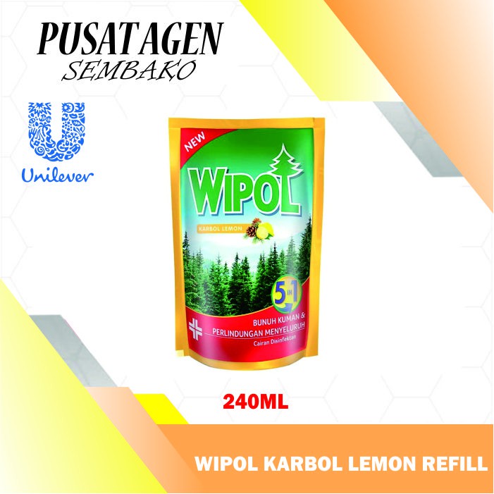 WIPOL KARBOL LEMON REFILL 240 ML REF SABUN CAIRAN DISINFEKTAN PEMBERSIH LANTAI ANTI KUMAN 240ML