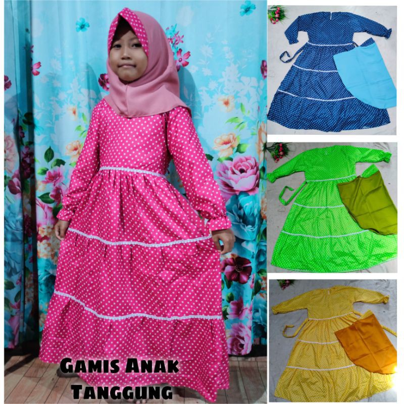 Gamis Anak tanggung 7 8 9 10 tahun baju muslim anak cewek rempel tumpuk ( gamis TG polka )