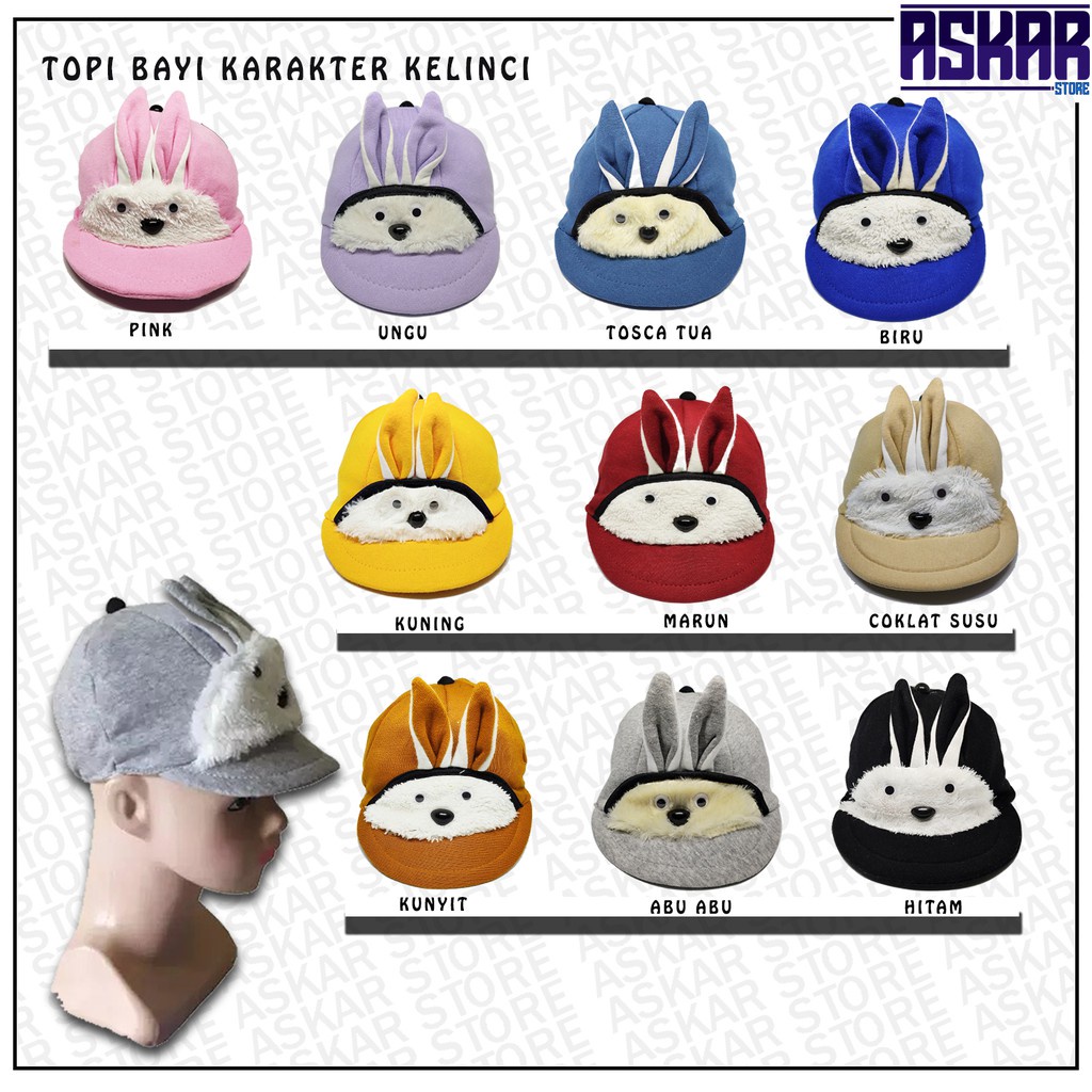 TOPI BAYI KARAKTER KELINCI / TOPI BAYI LUCU / TOPI BAYI KELINCI / TOPI BAYI KARAKTER / TOPI ANAK