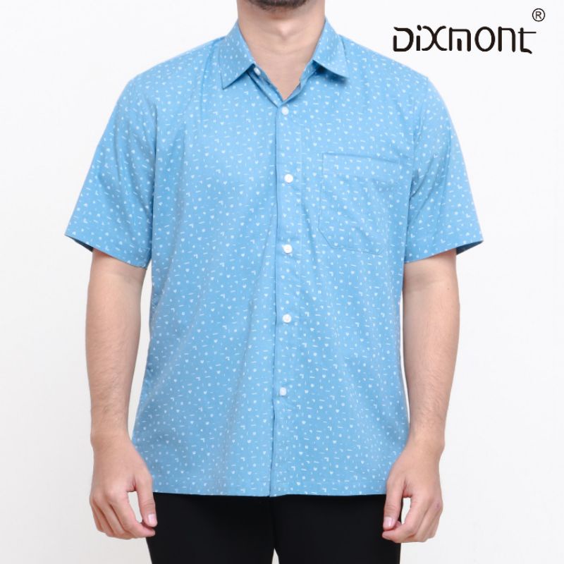 Dixmont Kemeja Pria Basic Formal Motif Lengan Pendek Hem MS00321