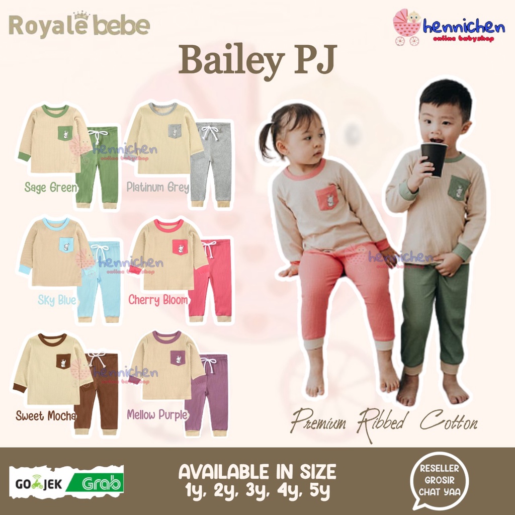 ROYALE BEBE BAILEY PAJAMAS SETELAN PIYAMA BAJU PANJANG CELANA PANJANG ANAK 1-5 TAHUN