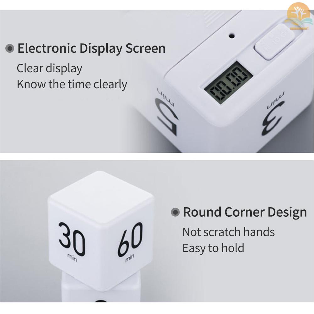 Portable Cube Timer Digital Kitchen Timer Countdown Alarm 1-3-5-10 Minutes Flip Timing with Digital Display Time Management for Study Sports Cooking Gaming Office