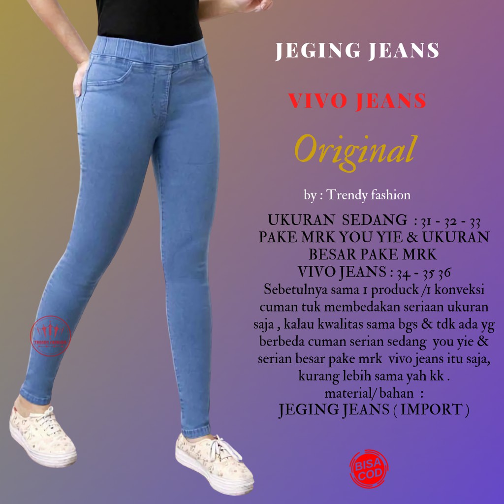 Vivo jeans celana panjang jeans jeging jeans kecil/besar full  pinggang karet ice blue / biru muda