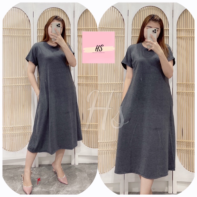 DRESS KANTONG BATWING POLOS OVERSIZE/BY HS