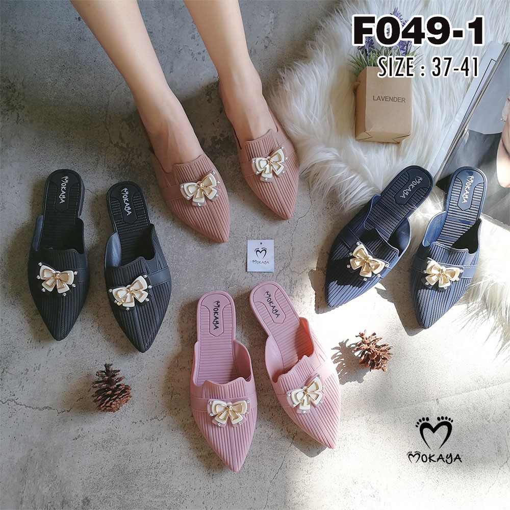 Sepatu Slop Wanita Pita Cantik Elegant Import by Mokaya/ size 37-41  (F049-1)