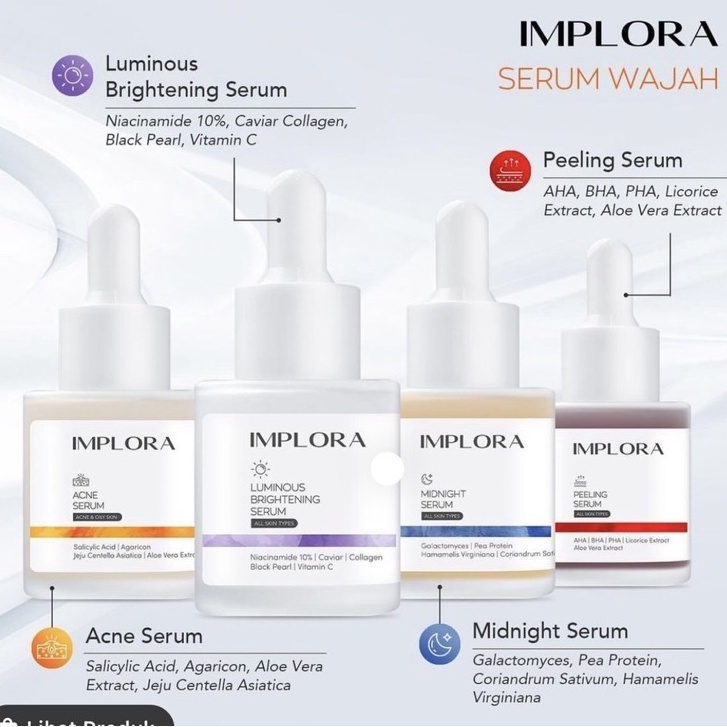 Implora Serum Wajah [COD] Face Midnight Luminous Brightening Peeling Acne Original BPOM 20ml