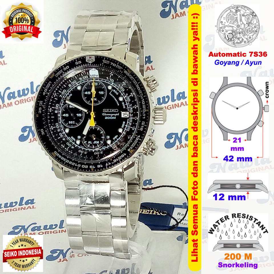 Seiko Quartz SNA411P1 Chronograph Flightmaster WR 200M - Jam Tangan Pria SNA411