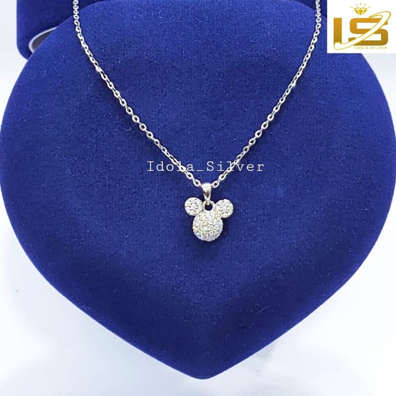 KALUNG ANAK PERAK ASLI SILVER 925 LAPIS EMAS PUTIH MODEL LIONTIN MICKEY MOUSE PERMATA - PERHIASAN PERAK ANAK WANITA