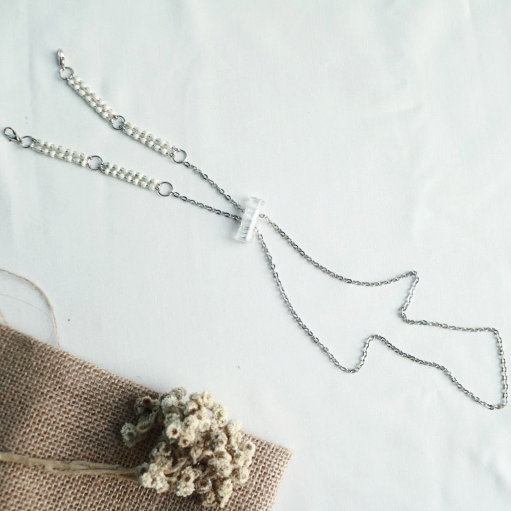 Strap Konektor Rantai White Bone 2in1 by Pagi Strap Masker Hijab Serut Stopper Transparan