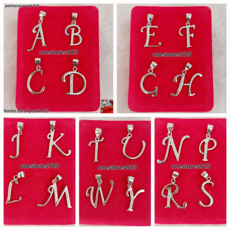 liontin huruf inisial nama abjad perak 925 lapis emas putih