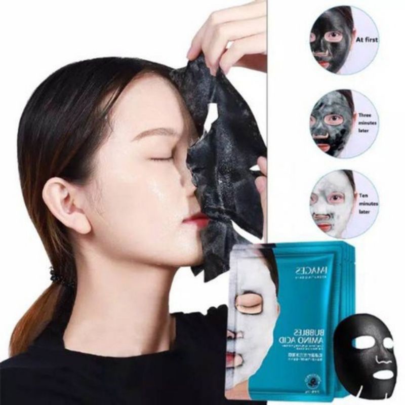 IMAGES MASKER WAJAH GELEMBUNG AMINO OKSIGEN / MASKER WAJAH PEMUTIH DAN GLOWING