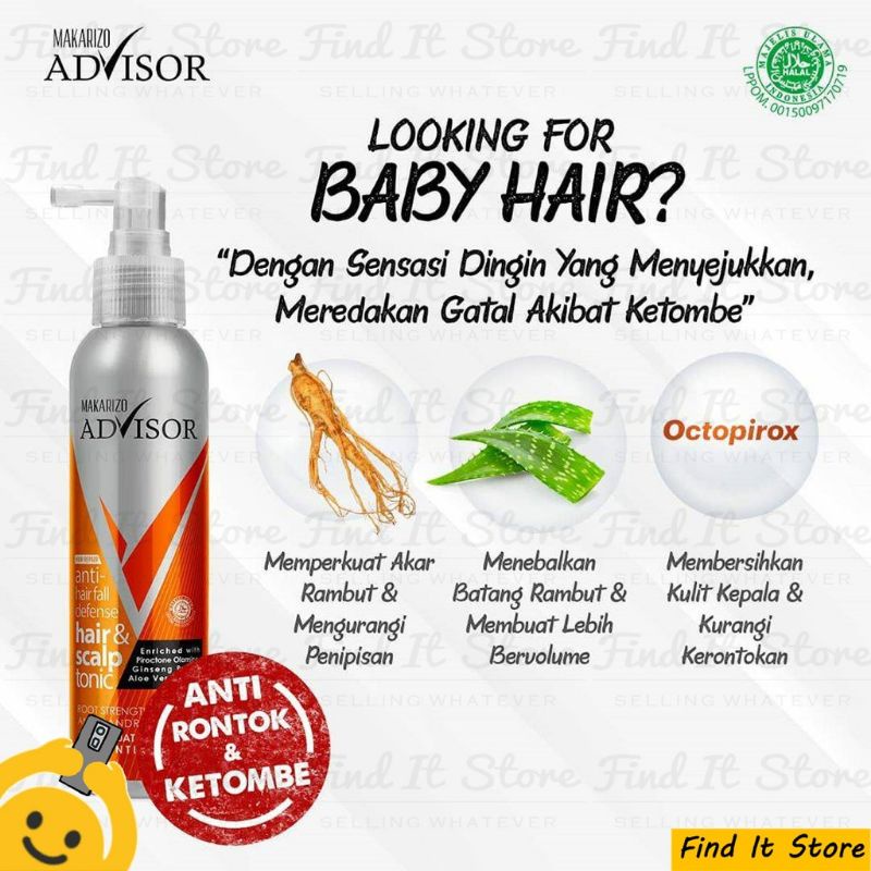 Makarizo Advisor Anti-hair Fall Defense Hair &amp; Scalp Tonic 2 in 1 Untuk Rambut Rontok &amp; Anti Ketombe BPOM