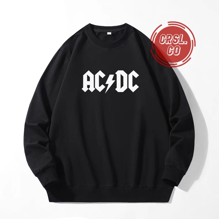 SWEATER CREWNECK BAND ACDC POPULER HITAM PUTIH PRIA WANITA GAYA VINTAGE