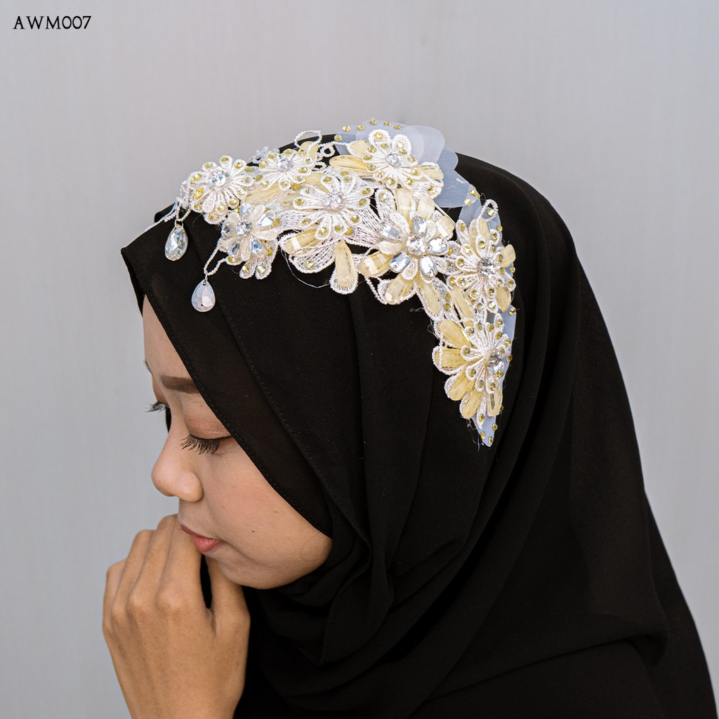 [PRODUK FAVORIT] HAIRPIECE FASHION HIJAB WANITA MODERN GOLD BUNGA AWM007