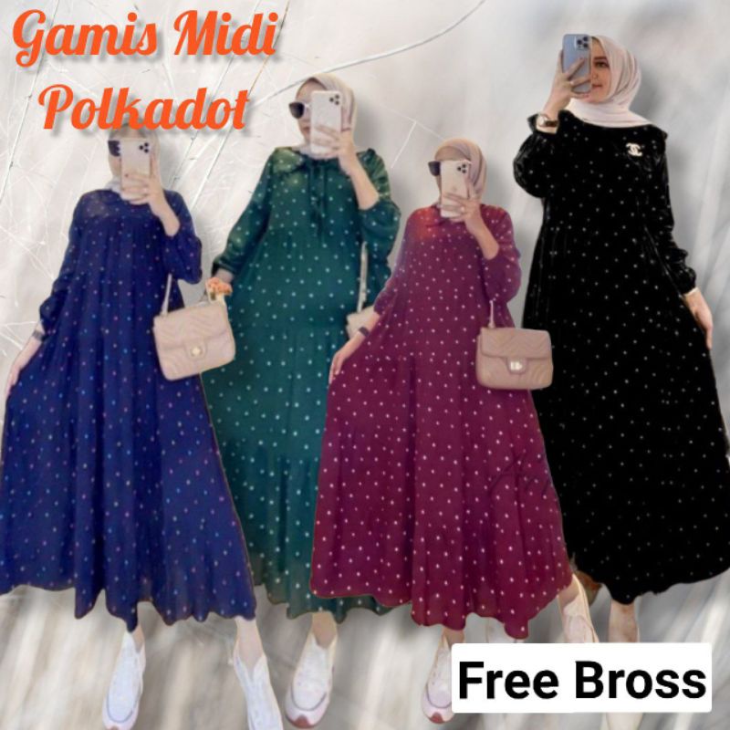 Gamis Polos susun polkadot Rayon premium terbaru