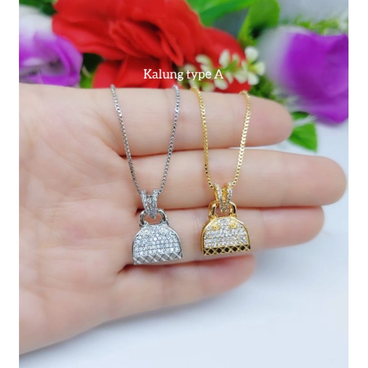 Set Kalung+Liontin Tas Xuping Permata Lapis emas 18k A.B 5511