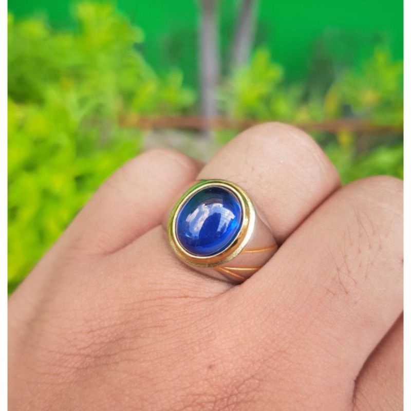 Cincin Pria Batu King Safier Mewah Dan Elegan