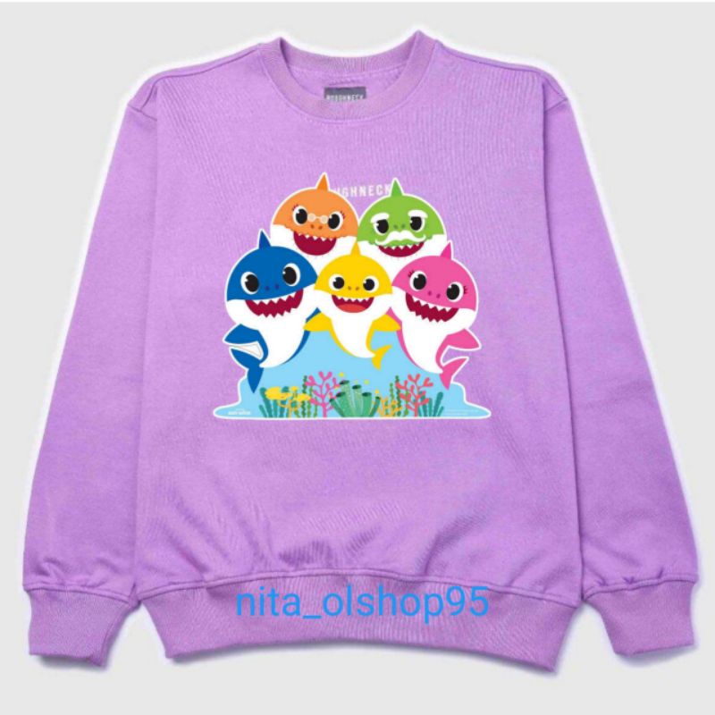 crewneck anak babyshark sweater ungu Lilac pink baby