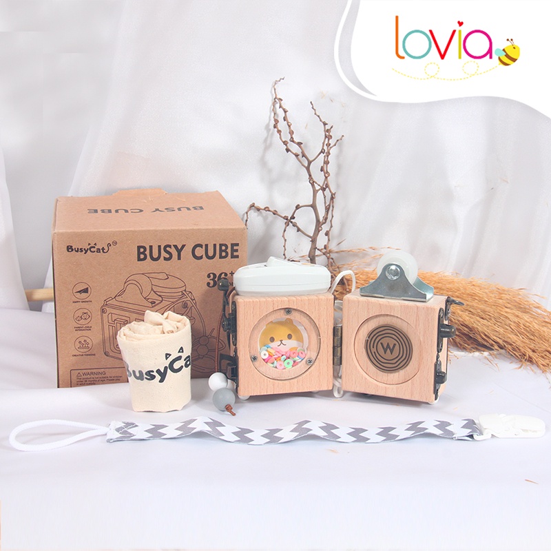 Mainan Kayu Edukasi Anak Busy Cube Montessori Merk Woodtage